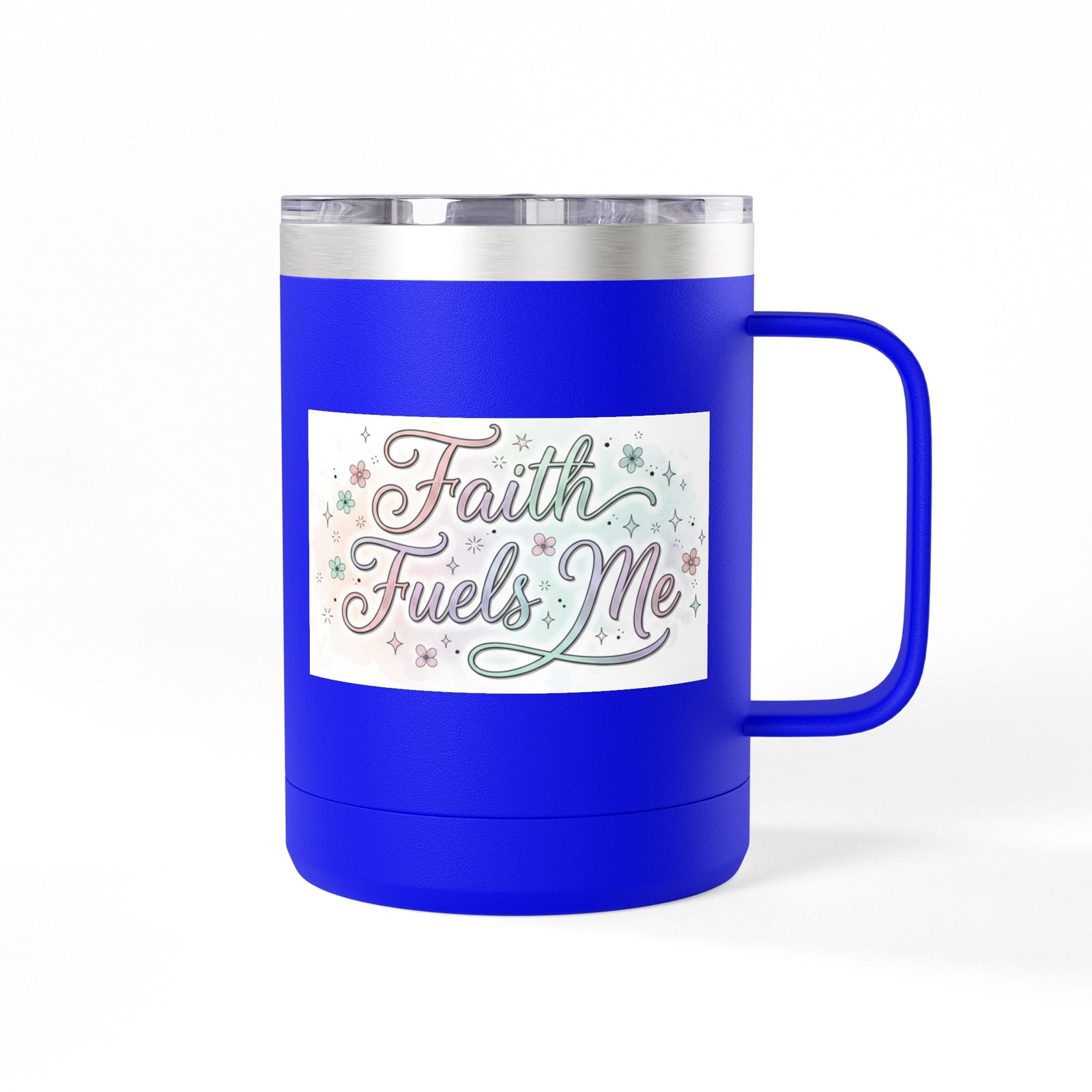 15oz Insulated Coffee Tumbler Mug — "Faith Fuels Me" Pastel Star Design