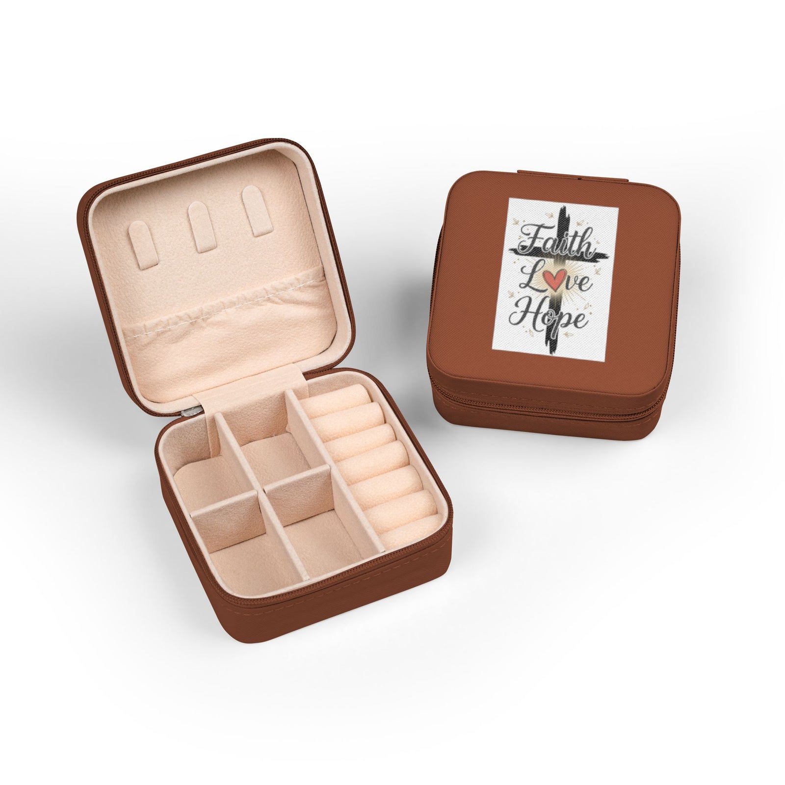 Faith Jewelry Travel Case – Cute Compact Organizer with 'Faith Love Hope' Design For Women and girls