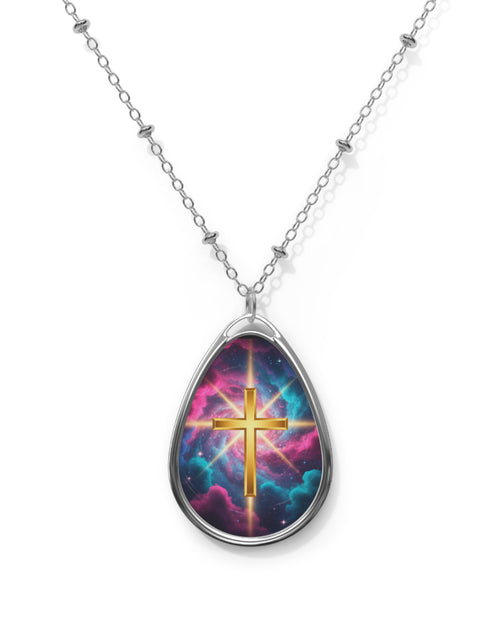 Load image into Gallery viewer, Christian Cross Necklace — Elegant Minimalist Jewelry Oval Pendant Cross Galaxy Necklace
