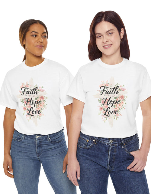 Load image into Gallery viewer, Faith Hope Love T-Shirt — Floral Cross Christian Tee for Women
