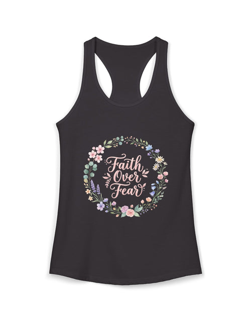 Load image into Gallery viewer, Faith Over Fear Christian Racerback Tank – Floral Faith Tank Top for Women – Inspirational Church Summer Tank – Christian Gift for Her
