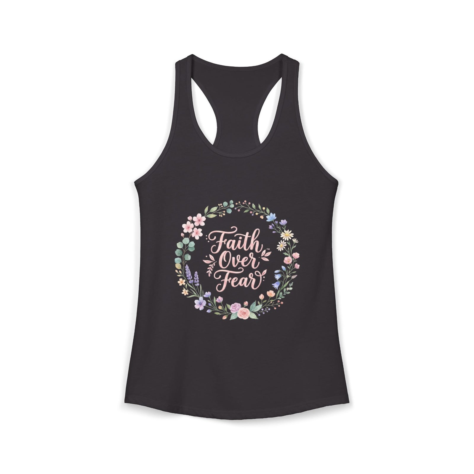 Faith Over Fear Christian Racerback Tank – Floral Faith Tank Top for Women – Inspirational Church Summer Tank – Christian Gift for Her