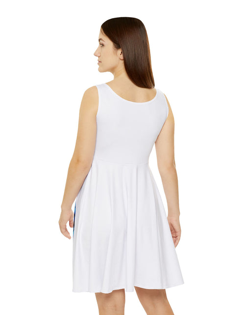 Load image into Gallery viewer, Blue Monarch Butterfly Skater Dress, Women’s Elegant Summer Sundress, Soft Aesthetic Outfit, Serene Feminine Dress, Light Angelic Butterfly Dress
