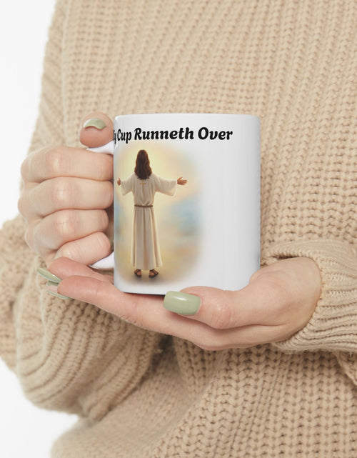 Load image into Gallery viewer, With Him My Cup Runneth Over – Jesus Coffee Mug | Christian Coffee Lover Gift | Faith &amp; Humor Mug 11 oz &amp; 15 oz
