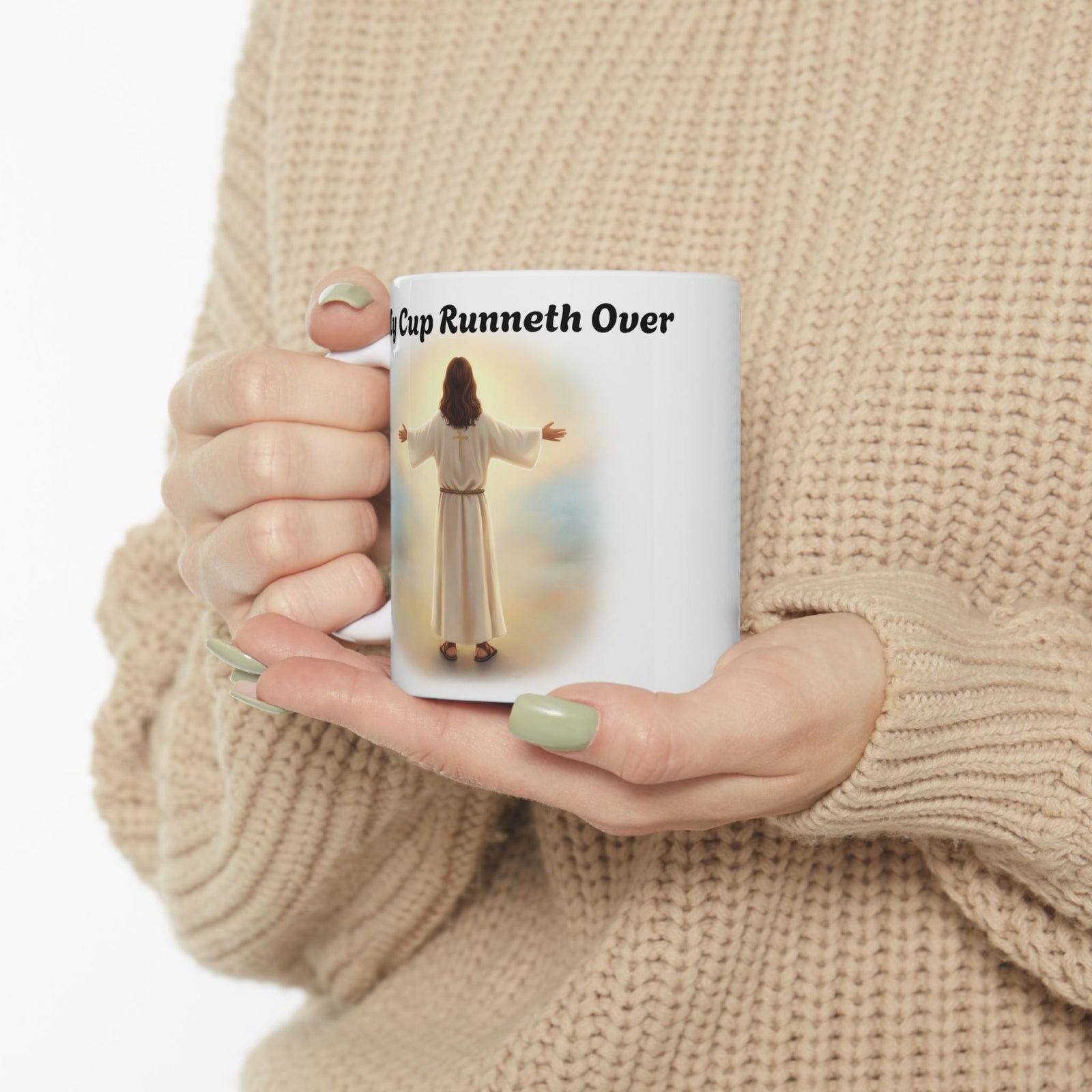 With Him My Cup Runneth Over – Jesus Coffee Mug | Christian Coffee Lover Gift | Faith & Humor Mug 11 oz & 15 oz