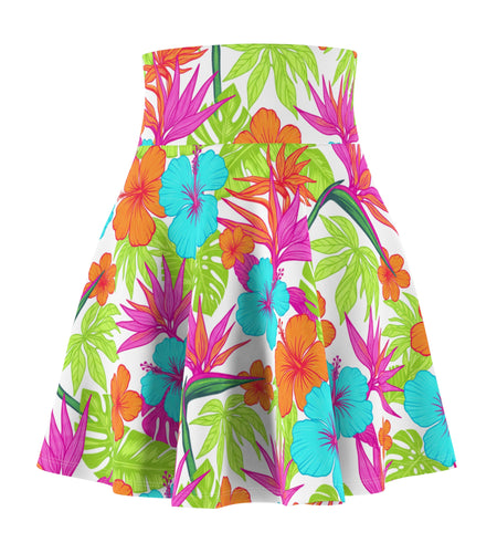 Tropical Floral Skater Skirt for Women | Bright Hibiscus Summer Skirt | Vacation Beach Resort Wear | Colorful Boho Skirt