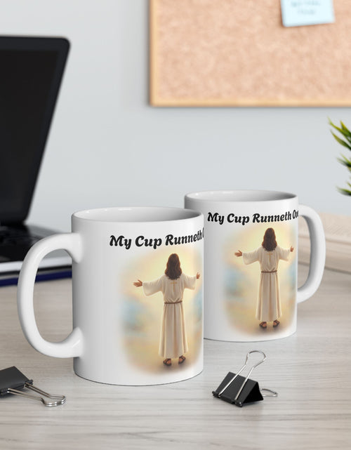 Load image into Gallery viewer, With Him My Cup Runneth Over – Jesus Coffee Mug | Christian Coffee Lover Gift | Faith &amp; Humor Mug 11 oz &amp; 15 oz
