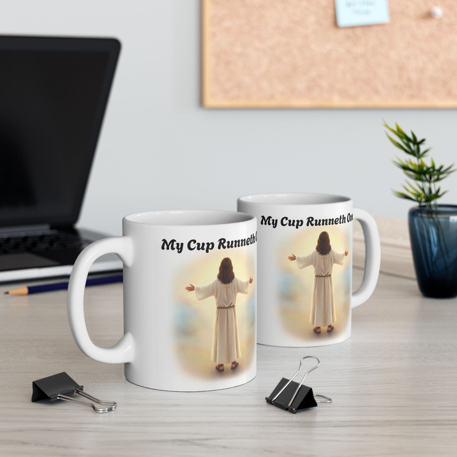 With Him My Cup Runneth Over – Jesus Coffee Mug | Christian Coffee Lover Gift | Faith & Humor Mug 11 oz & 15 oz