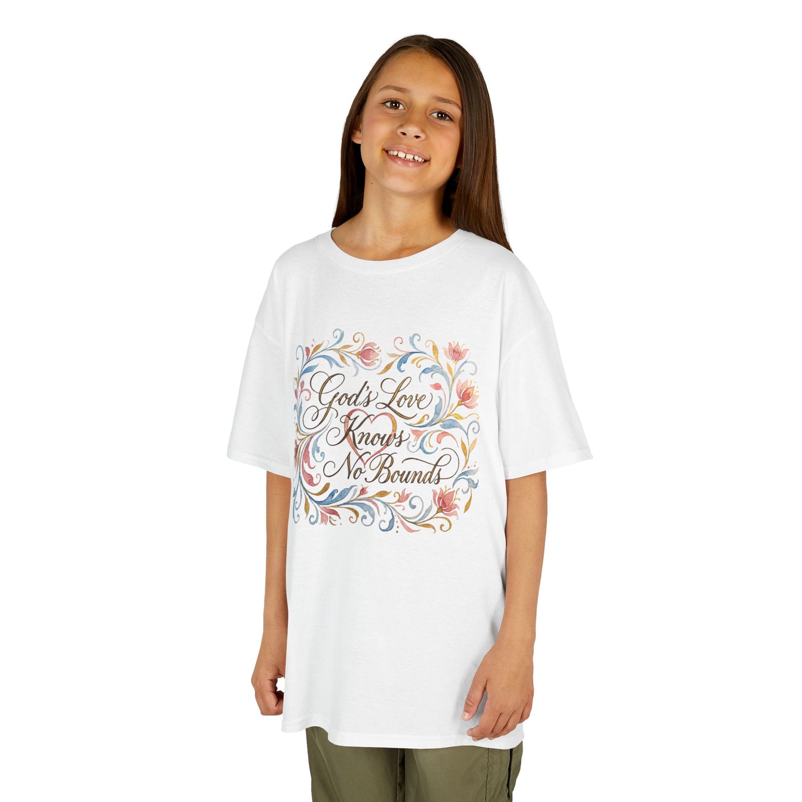 Kids Tee — "God's Love Knows No Bounds" Floral Shirt