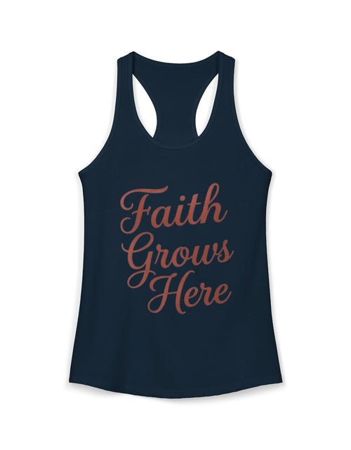 Load image into Gallery viewer, Faith Grows Here Women’s Racerback Tank, Christian Inspirational Tank Top, Faith-Based Apparel, Minimalist Scripture Style Top, Everyday Encouragement Shirt
