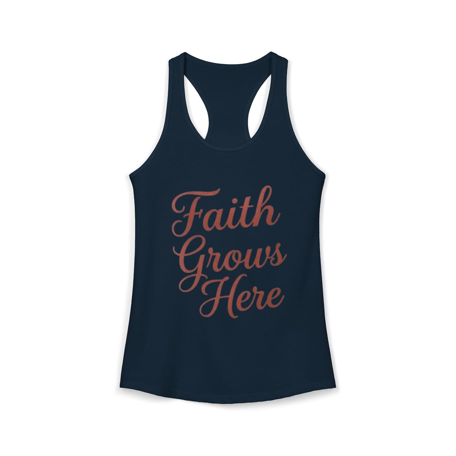 Faith Grows Here Women’s Racerback Tank, Christian Inspirational Tank Top, Faith-Based Apparel, Minimalist Scripture Style Top, Everyday Encouragement Shirt