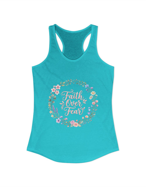 Load image into Gallery viewer, Faith Over Fear Christian Racerback Tank – Floral Faith Tank Top for Women – Inspirational Church Summer Tank – Christian Gift for Her
