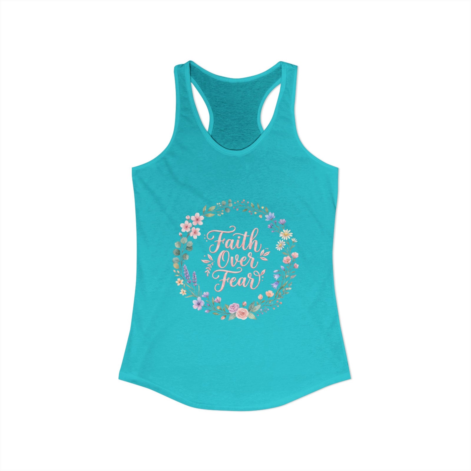 Faith Over Fear Christian Racerback Tank – Floral Faith Tank Top for Women – Inspirational Church Summer Tank – Christian Gift for Her