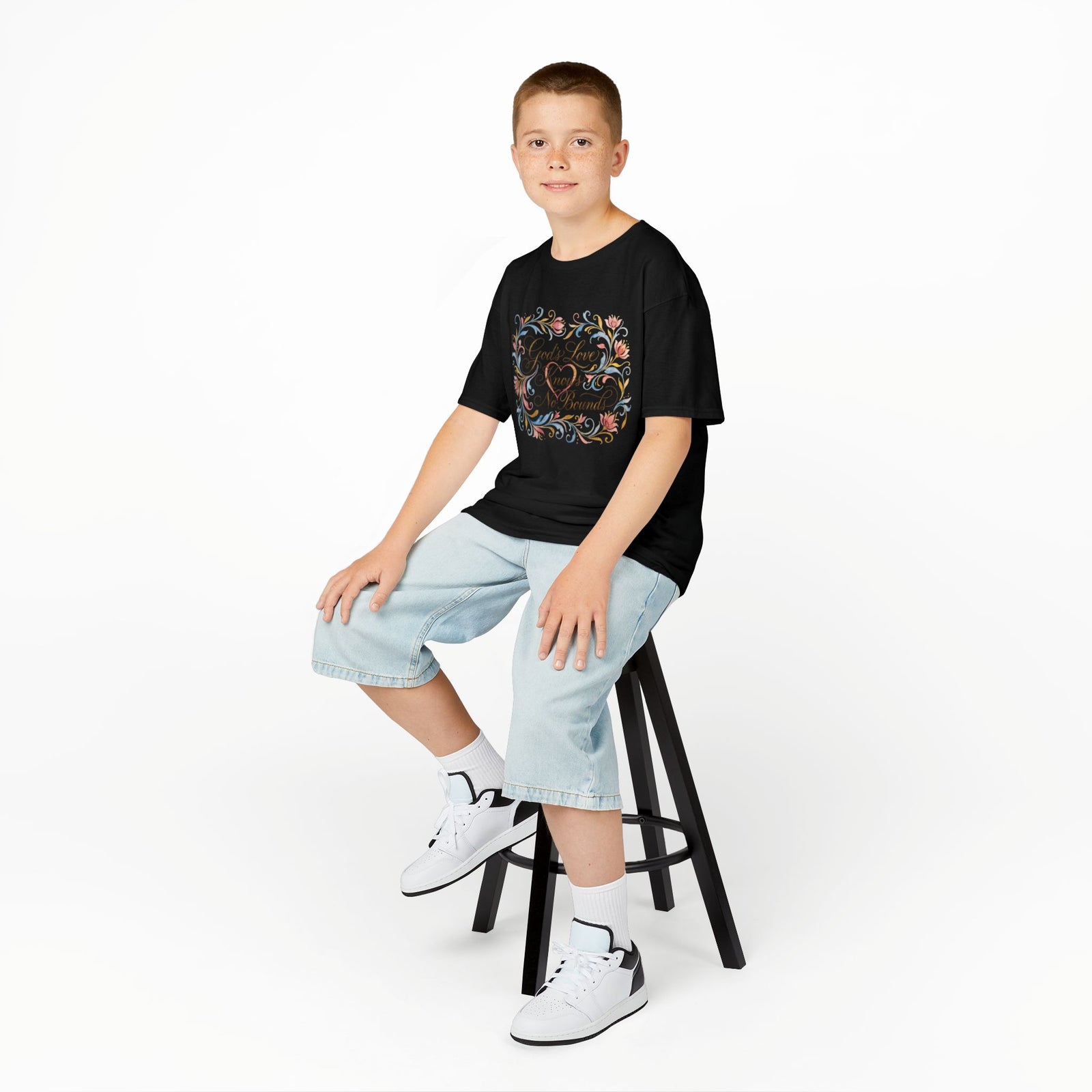 Kids Tee — "God's Love Knows No Bounds" Floral Shirt