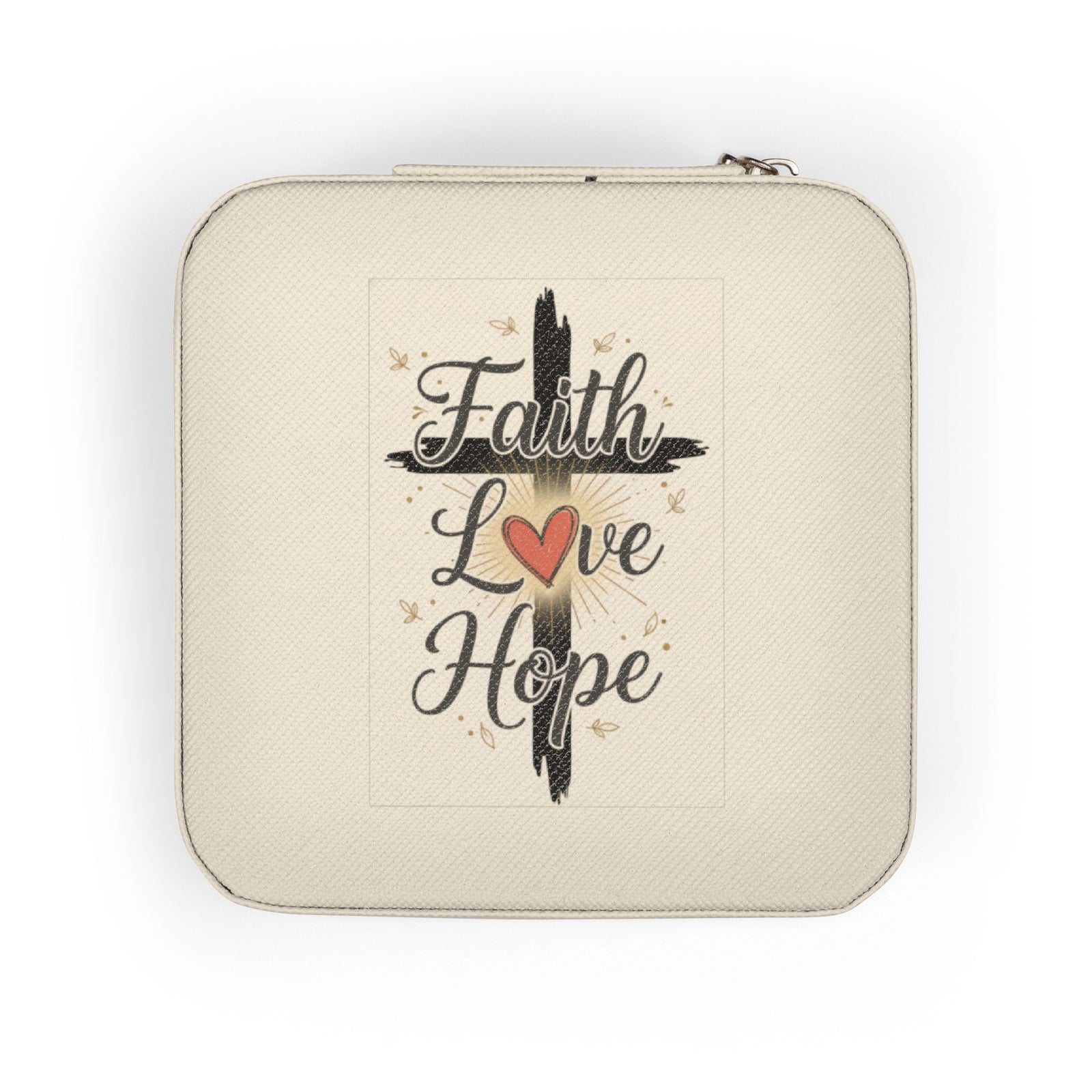 Faith Jewelry Travel Case – Cute Compact Organizer with 'Faith Love Hope' Design For Women and girls
