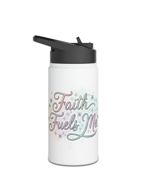 Load image into Gallery viewer, Faith Fuels Me Stainless Steel Water Bottle — Inspirational Pastel Travel Bottle 3 different sizes
