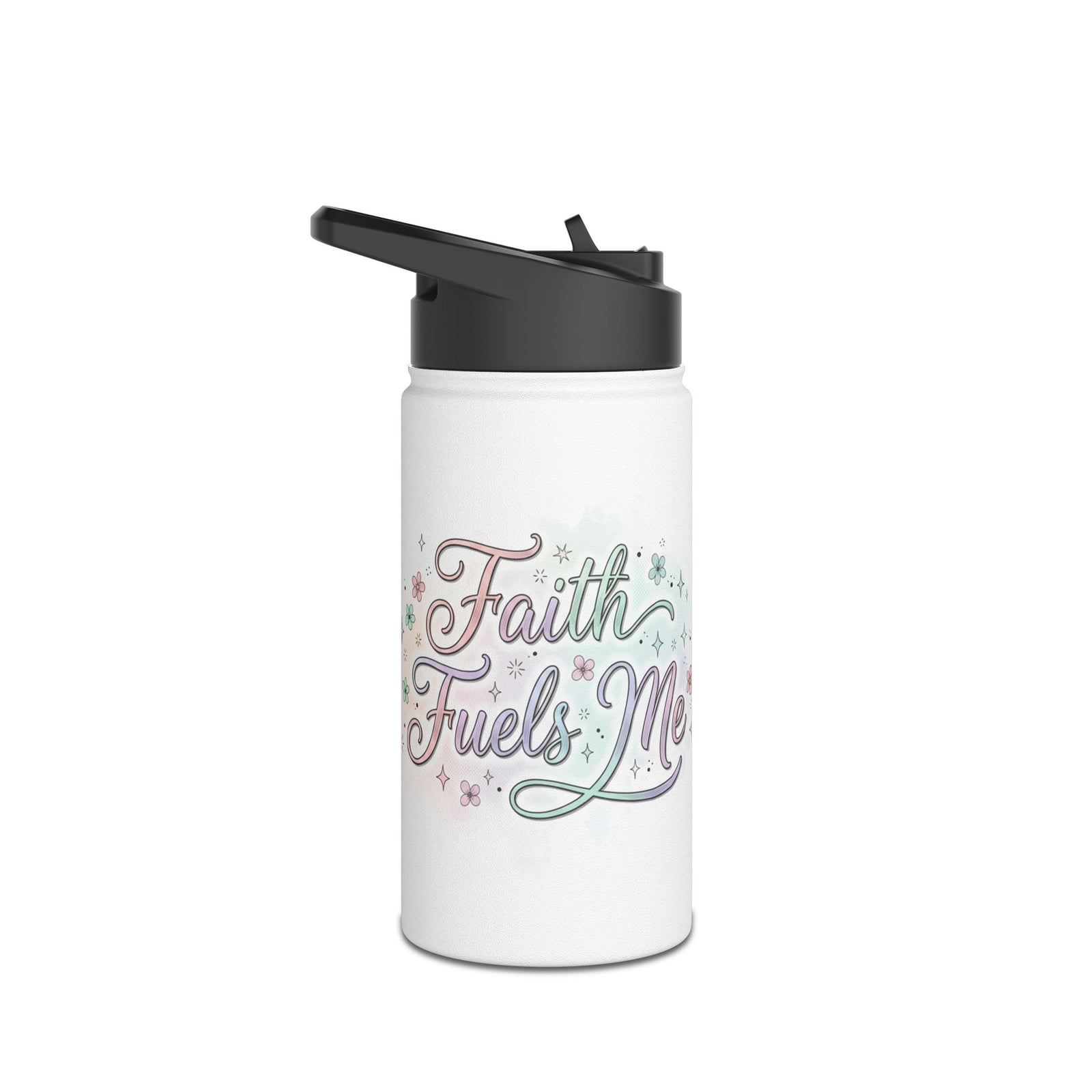 Faith Fuels Me Stainless Steel Water Bottle — Inspirational Pastel Travel Bottle 3 different sizes