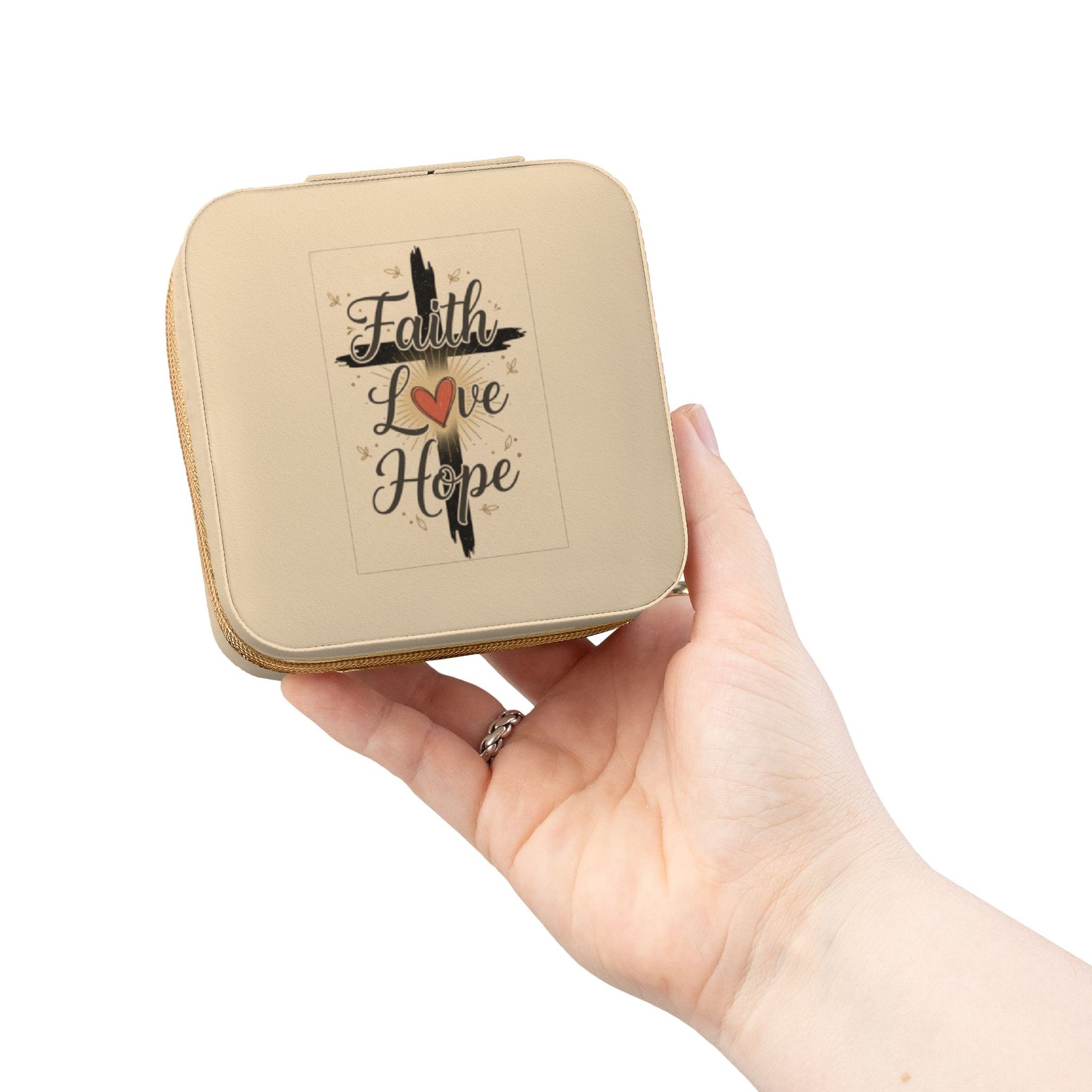 Faith Jewelry Travel Case – Cute Compact Organizer with 'Faith Love Hope' Design For Women and girls