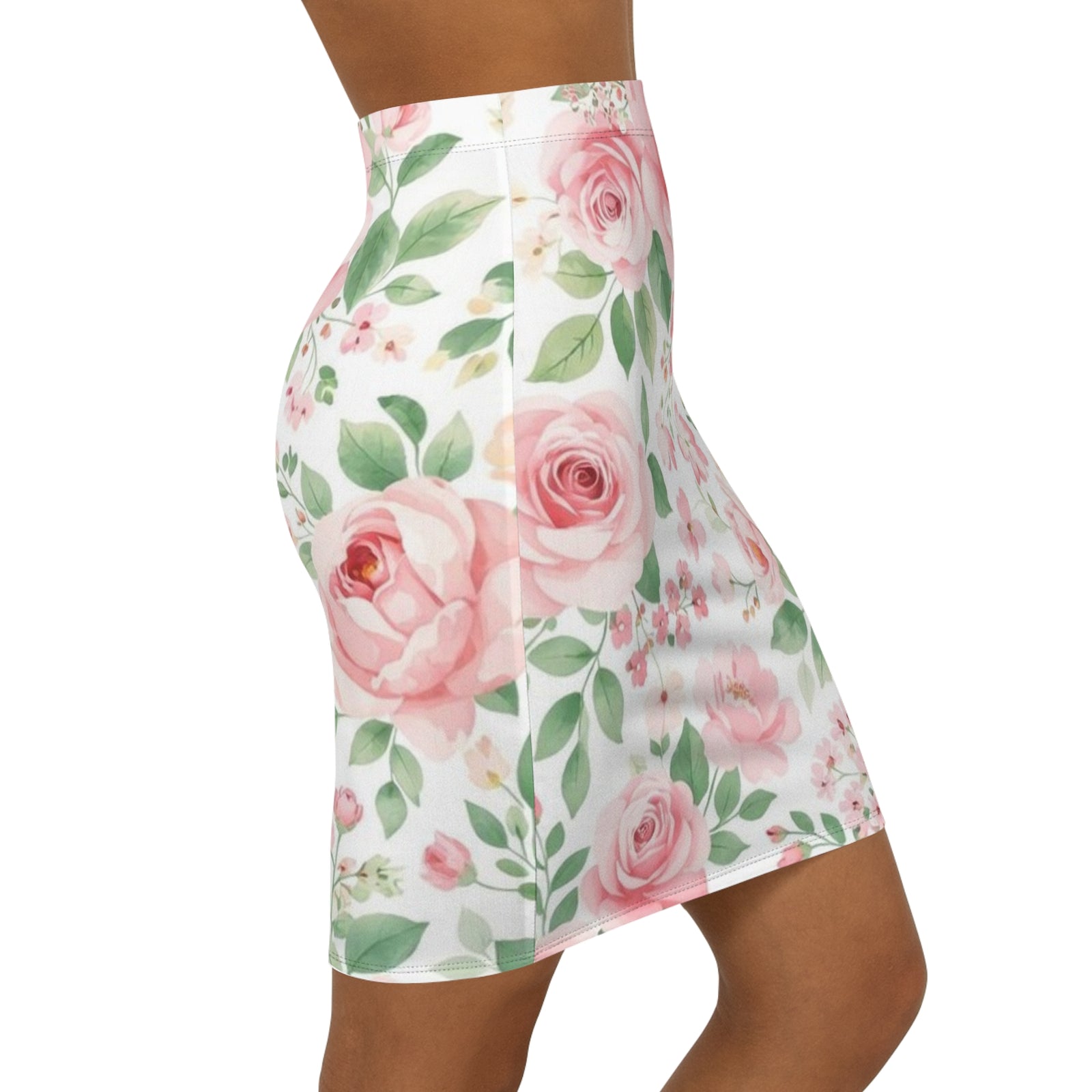 Pink Floral Pencil Skirt for Women | Romantic Rose Print Skirt | Elegant Spring Summer Outfit | Office Chic Midi Skirt