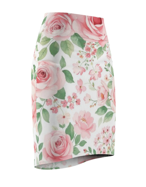 Load image into Gallery viewer, Pink Rose Floral Pencil Skirt for Women | Romantic Garden Skirt | Soft Watercolor Spring Outfit | Feminine Mid-Waist Skirt
