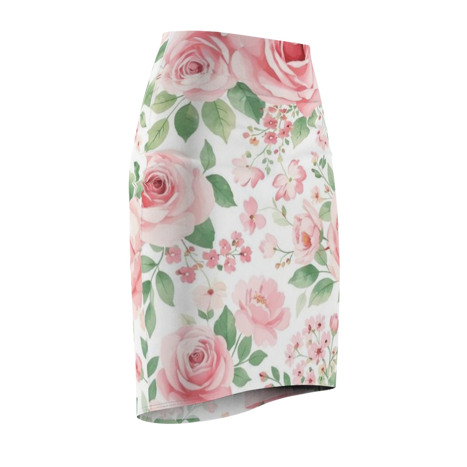 Pink Rose Floral Pencil Skirt for Women | Romantic Garden Skirt | Soft Watercolor Spring Outfit | Feminine Mid-Waist Skirt