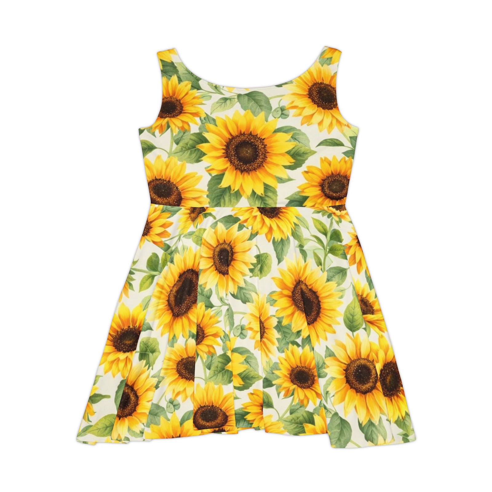 Sunflower Skater Dress – Bright Floral Summer Dress, Cute Sleeveless Sundress, Boho Beach Outfit, Garden Party Dress for Women