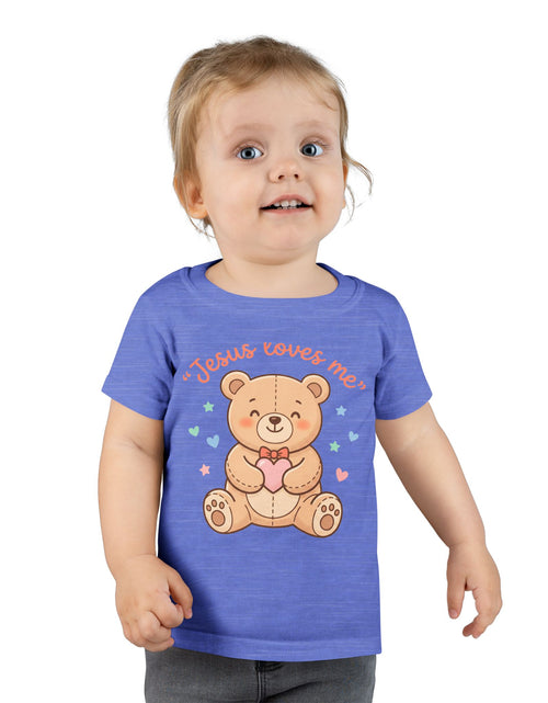 Load image into Gallery viewer, Toddler T-Shirt — Cute “Jesus Loves Me” Teddy Bear Christian Kids Tee
