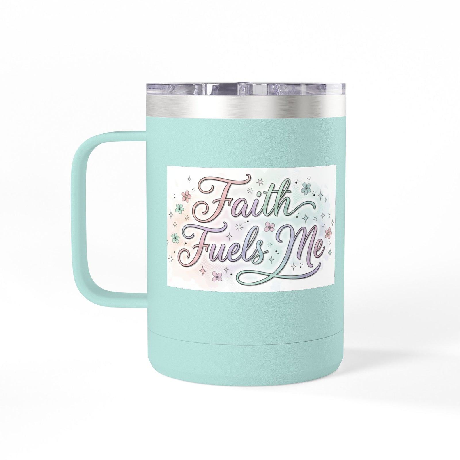 15oz Insulated Coffee Tumbler Mug — "Faith Fuels Me" Pastel Star Design