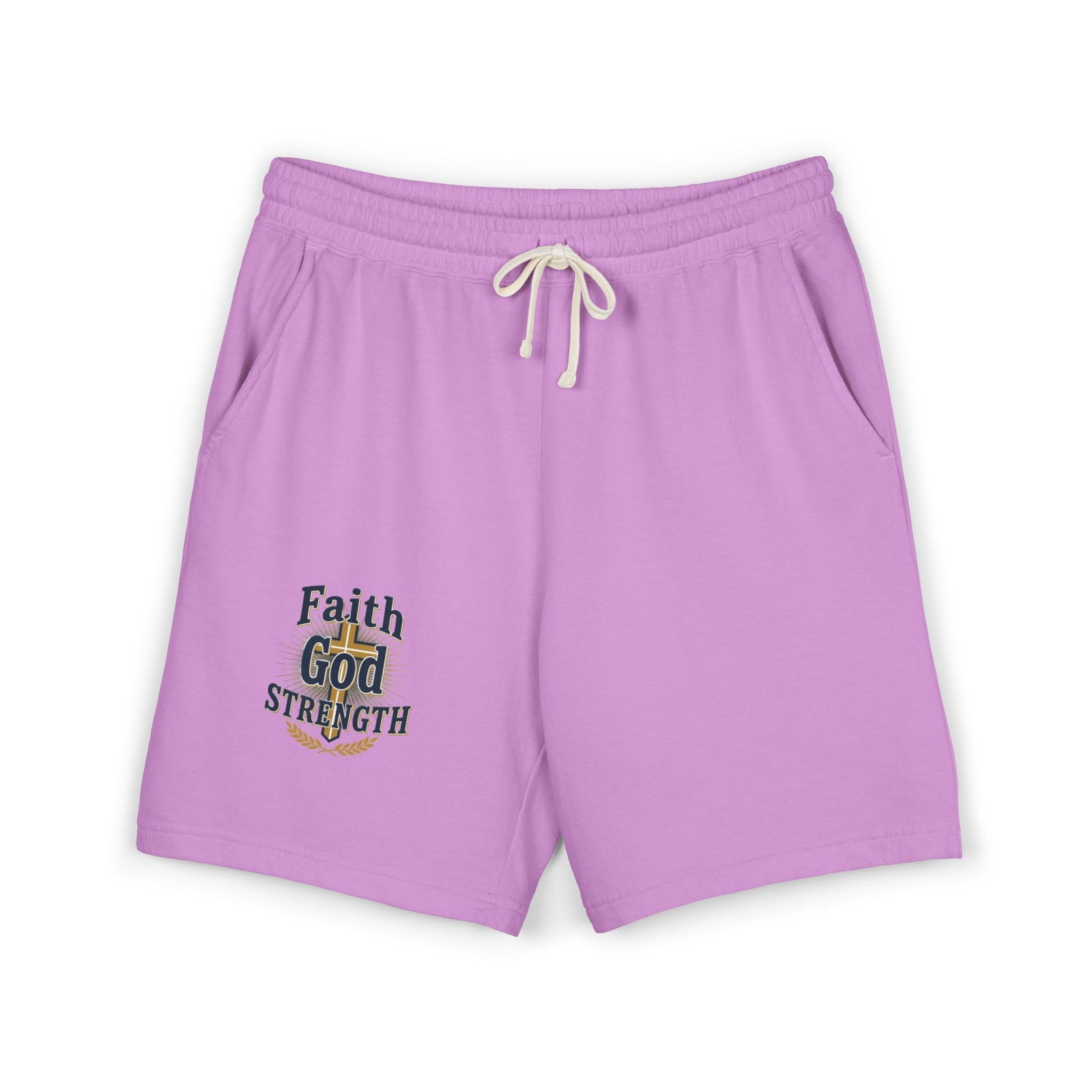 Faith God Strength Fleece Sweat Shorts — Lightweight Religious Lounge Shorts