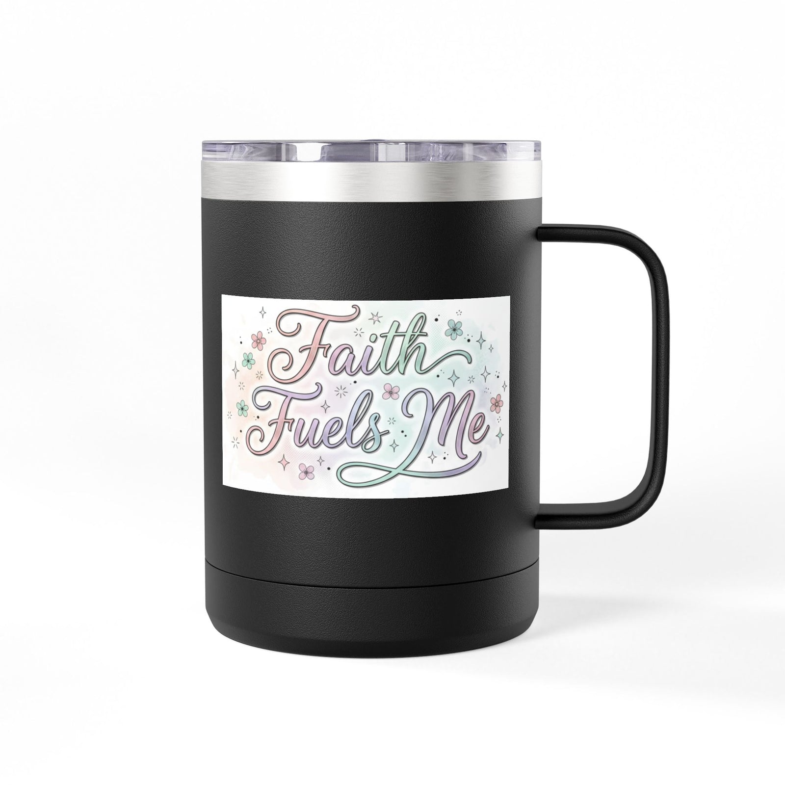 15oz Insulated Coffee Tumbler Mug — "Faith Fuels Me" Pastel Star Design