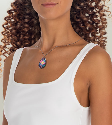 Christian Cross Necklace — Elegant Minimalist Jewelry Oval Pendant Cross Galaxy Necklace