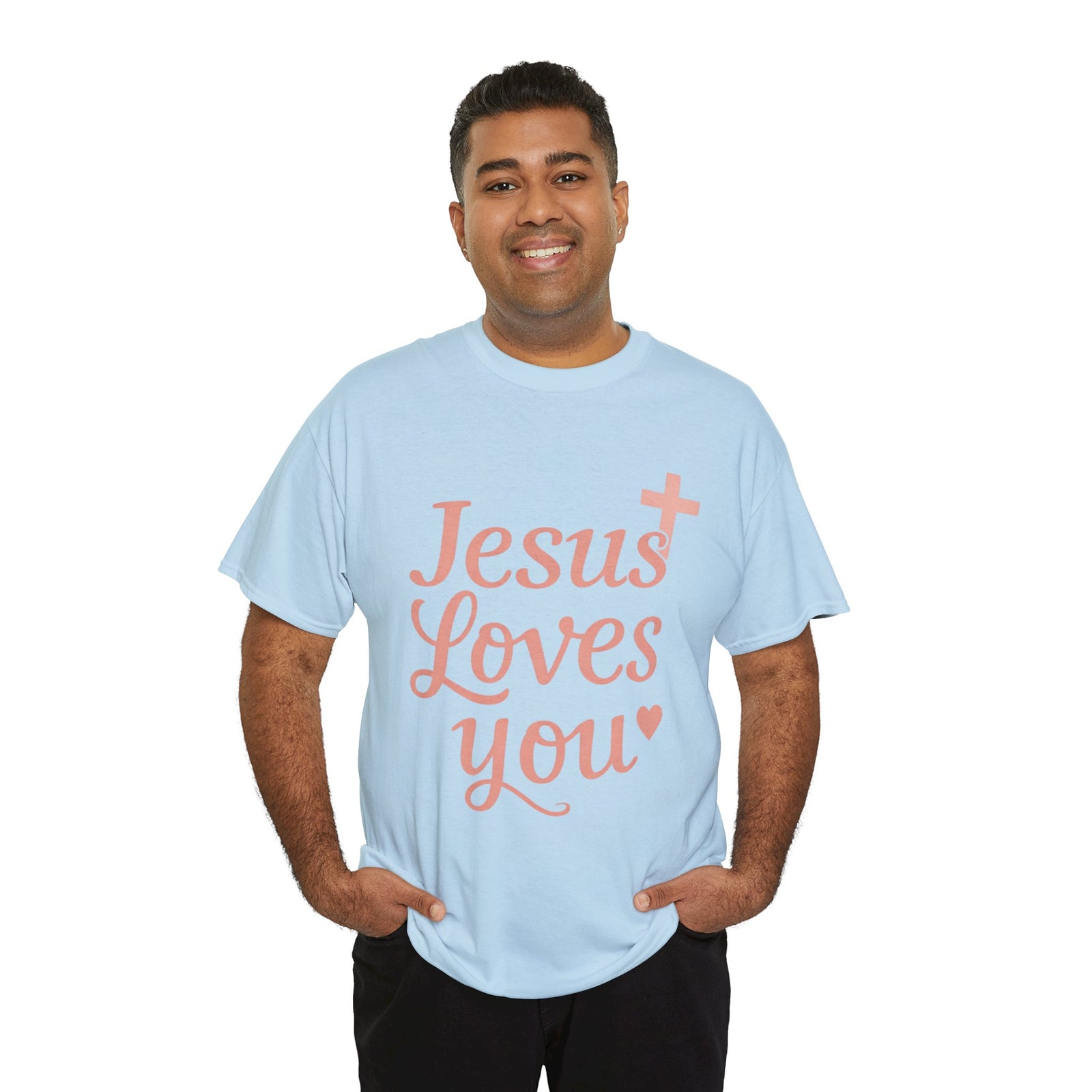 Jesus Loves You T-Shirt – Pink Script Faith Tee with Cross