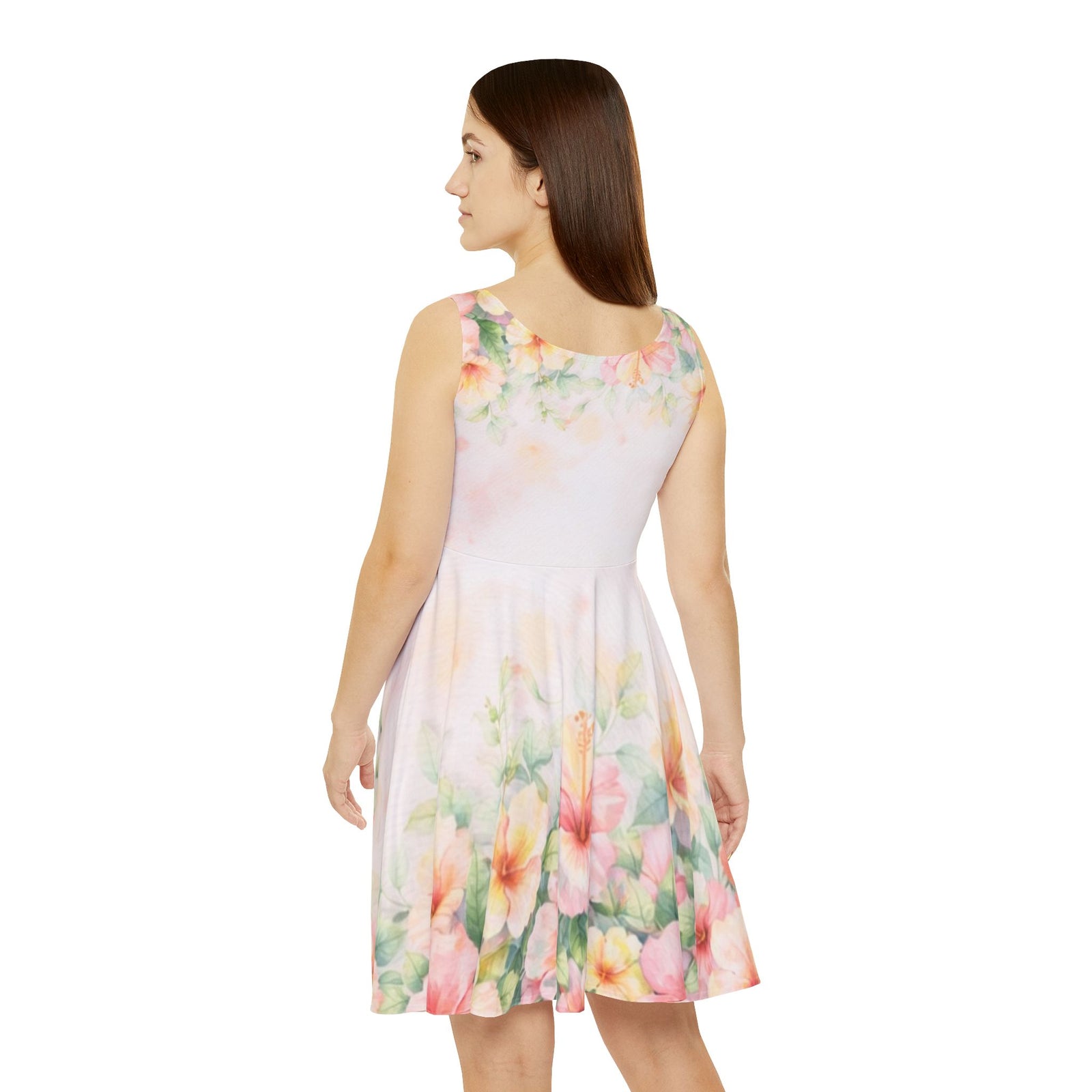 Pastel Floral Skater Dress, Women’s Soft Spring Summer Sundress, Romantic Garden Party Dress, Light Feminine Aesthetic Outfit, Elegant Casual Dress