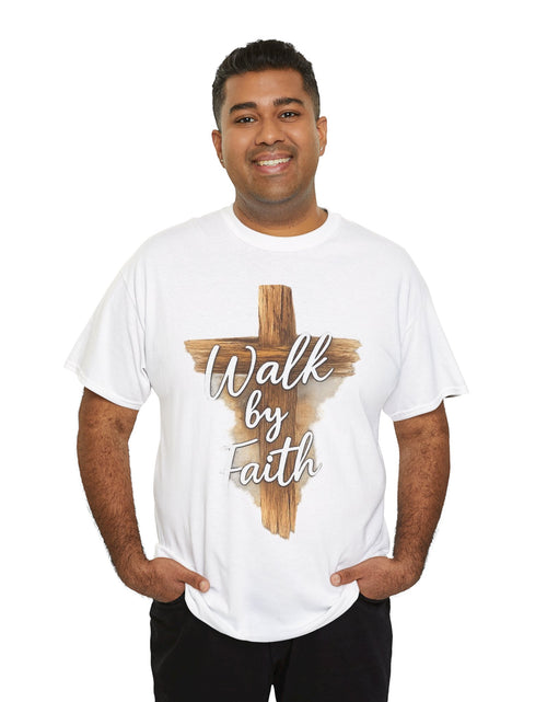 Load image into Gallery viewer, Walk By Faith Tee — Christian Cross Faith Men's T‑Shirt
