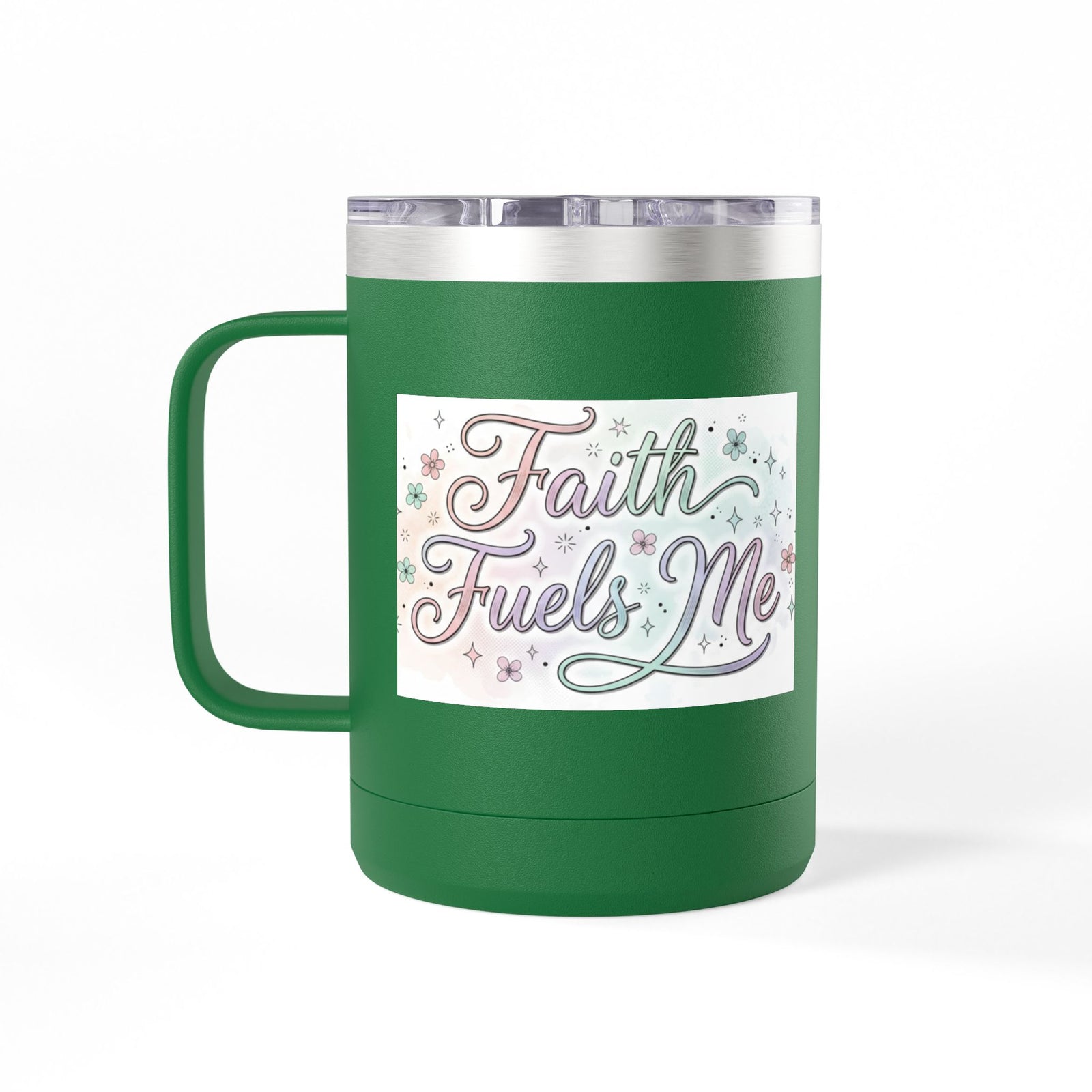 15oz Insulated Coffee Tumbler Mug — "Faith Fuels Me" Pastel Star Design
