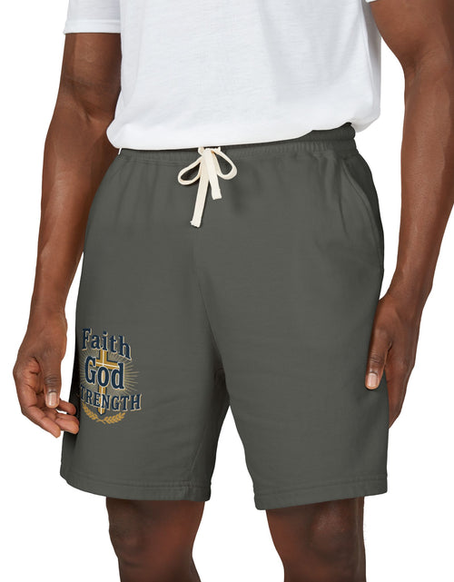 Load image into Gallery viewer, Faith God Strength Fleece Sweat Shorts — Lightweight Religious Lounge Shorts
