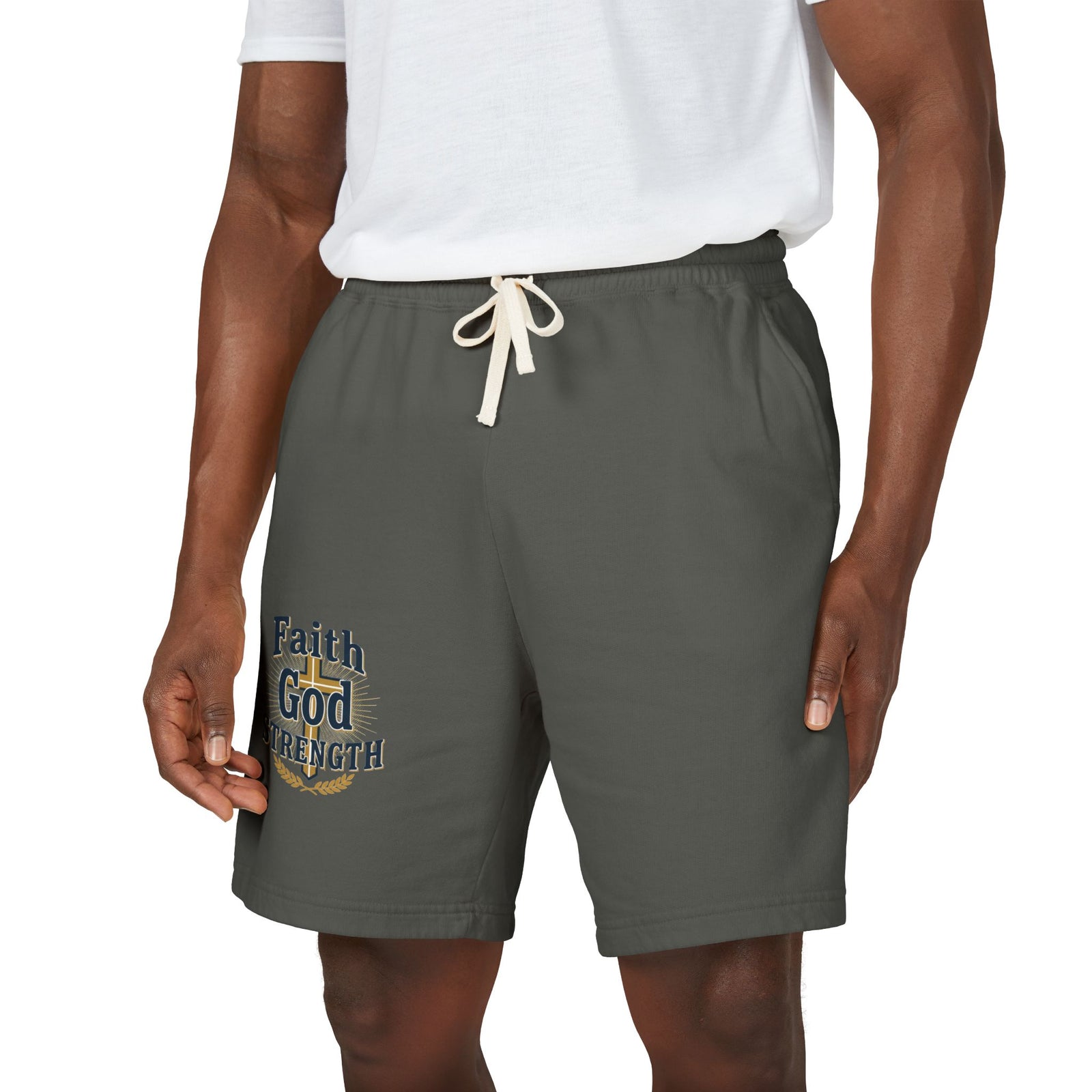 Faith God Strength Fleece Sweat Shorts — Lightweight Religious Lounge Shorts