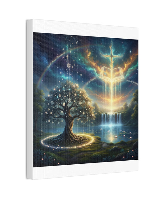Load image into Gallery viewer, Spiritual Tree of Life Canvas Art — Mystical Cross &amp; Waterfall Stretched Canvas - Home Decor
