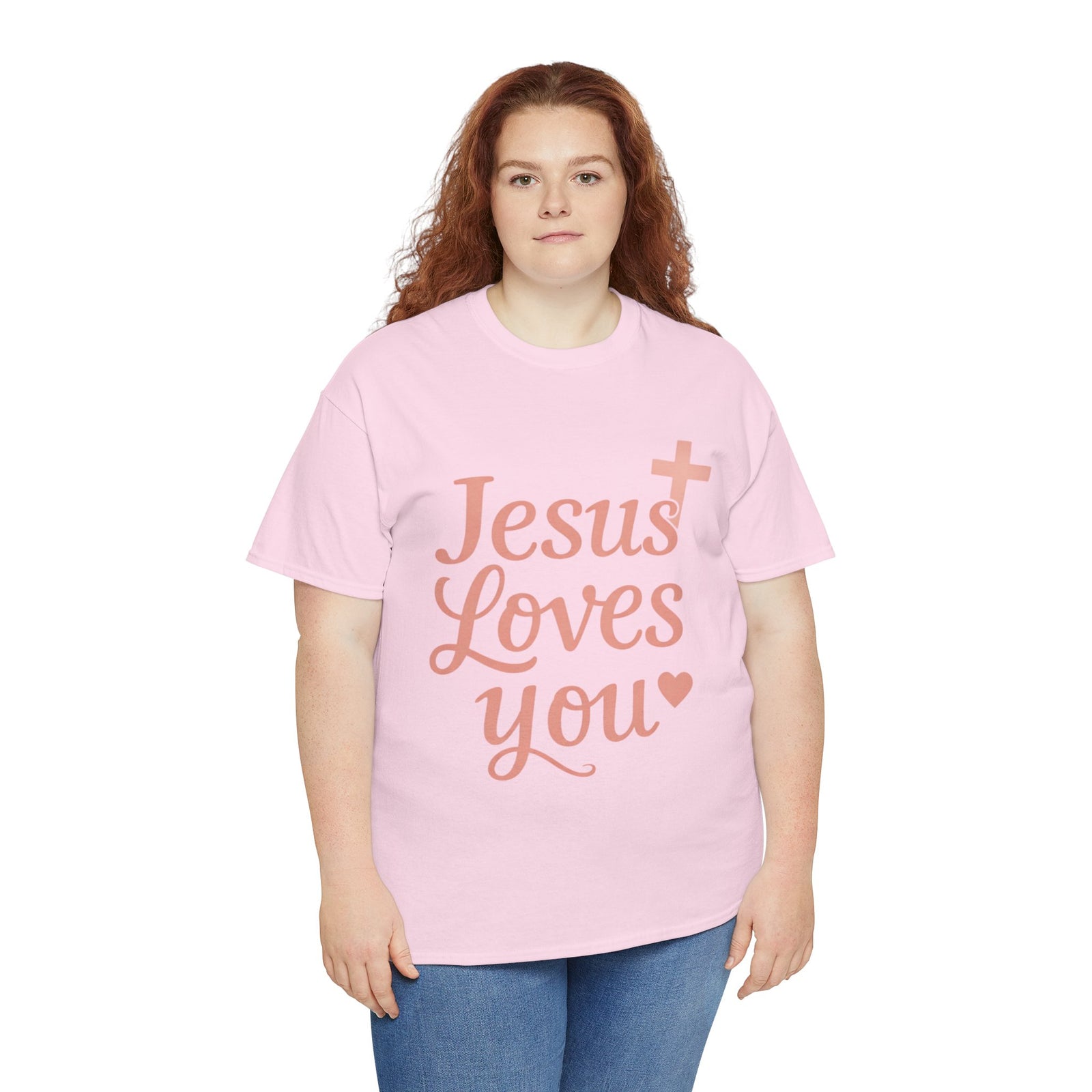 Jesus Loves You T-Shirt – Pink Script Faith Tee with Cross