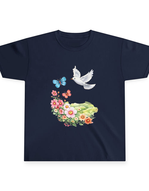 Load image into Gallery viewer, Youth Tee — Dove, Butterflies &amp; Floral Garden Kids T-Shirt
