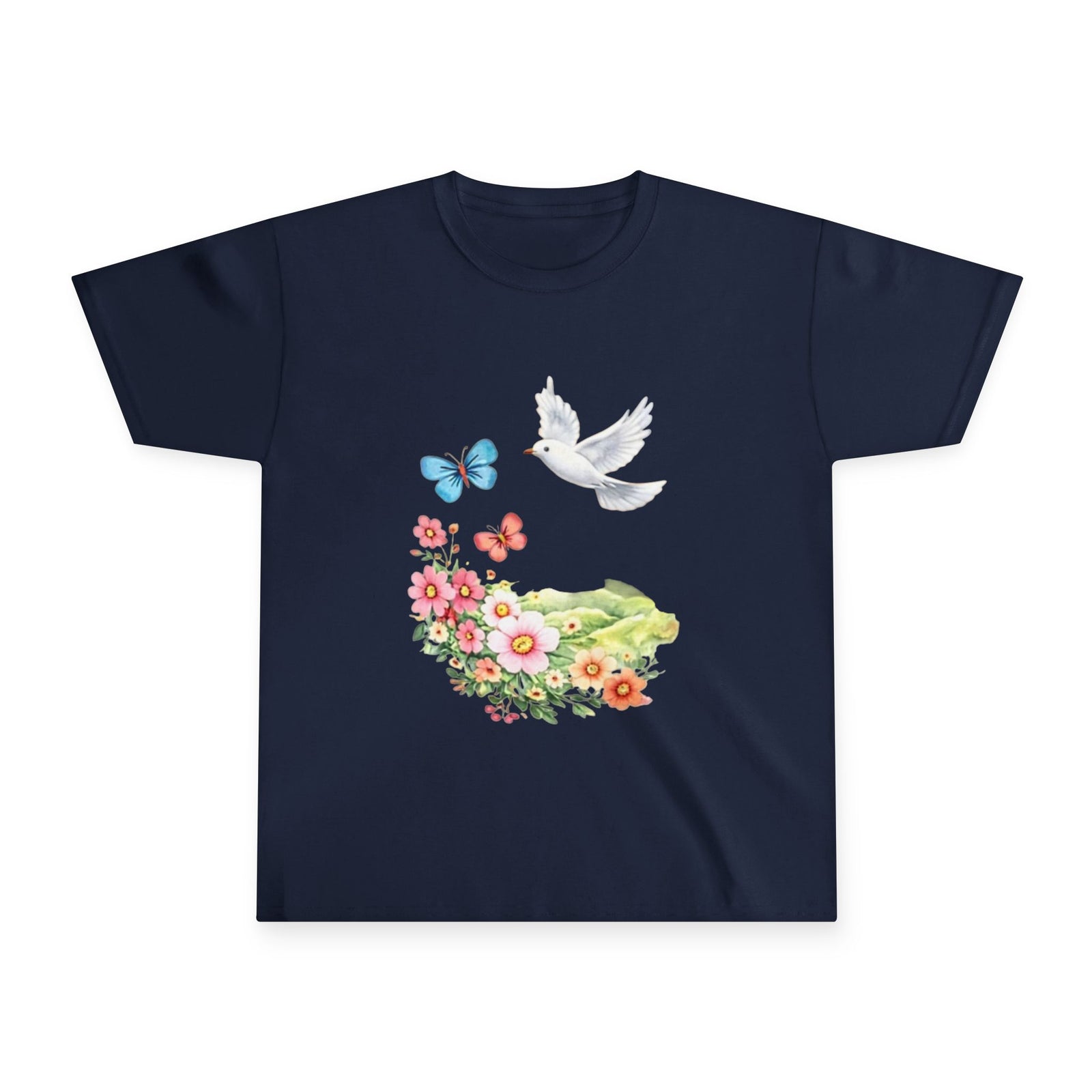 Youth Tee — Dove, Butterflies & Floral Garden Kids T-Shirt