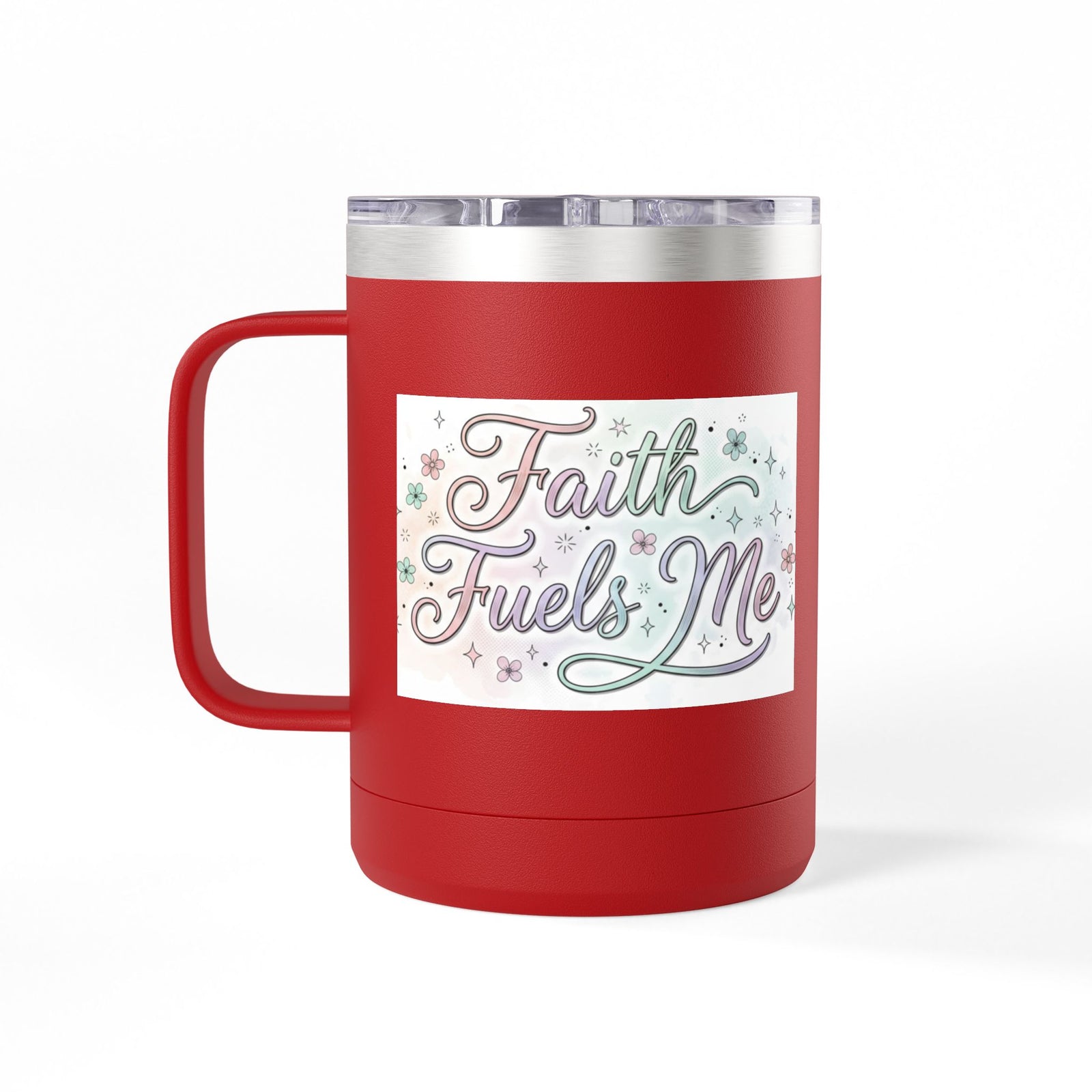 15oz Insulated Coffee Tumbler Mug — "Faith Fuels Me" Pastel Star Design
