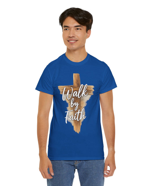 Load image into Gallery viewer, Walk By Faith Tee — Christian Cross Faith Men's T‑Shirt

