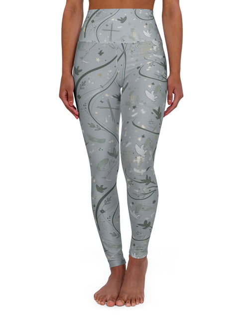 Load image into Gallery viewer, Yoga Leggings — Faith Dove Floral High-Waist Athletic - Active wear
