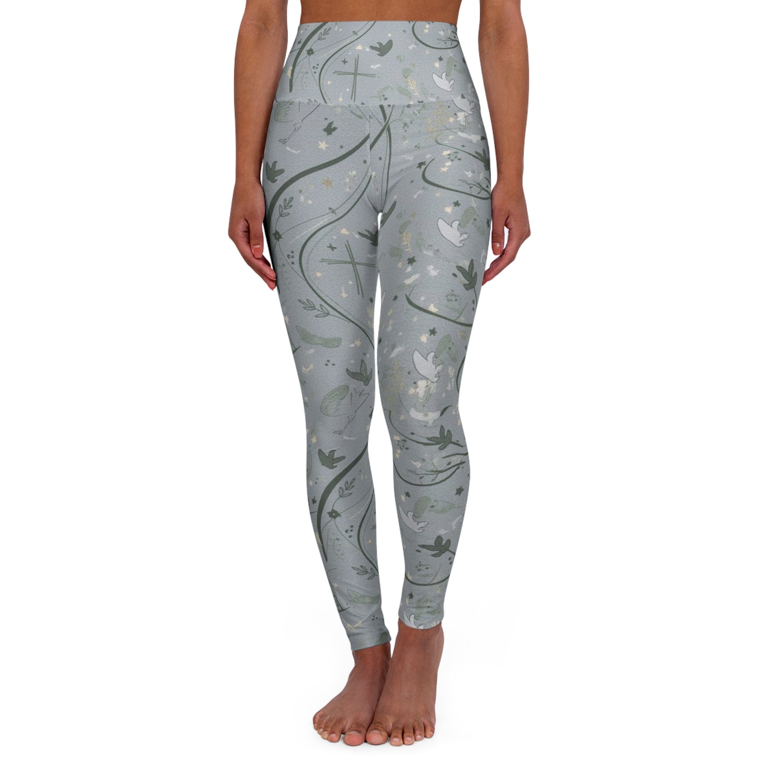 Yoga Leggings — Faith Dove Floral High-Waist Athletic - Active wear