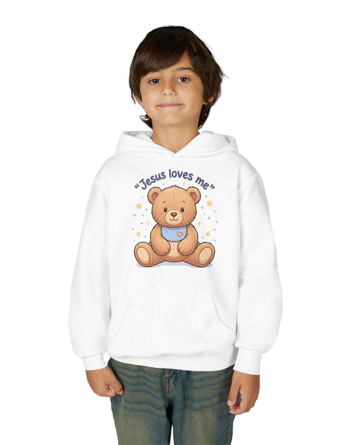 Load image into Gallery viewer, Jesus Loves Me Teddy Bear Kids Hoodie | Christian Youth Sweatshirt | Cute Faith-Based Kids Clothes | Gift for Boys &amp; Girls
