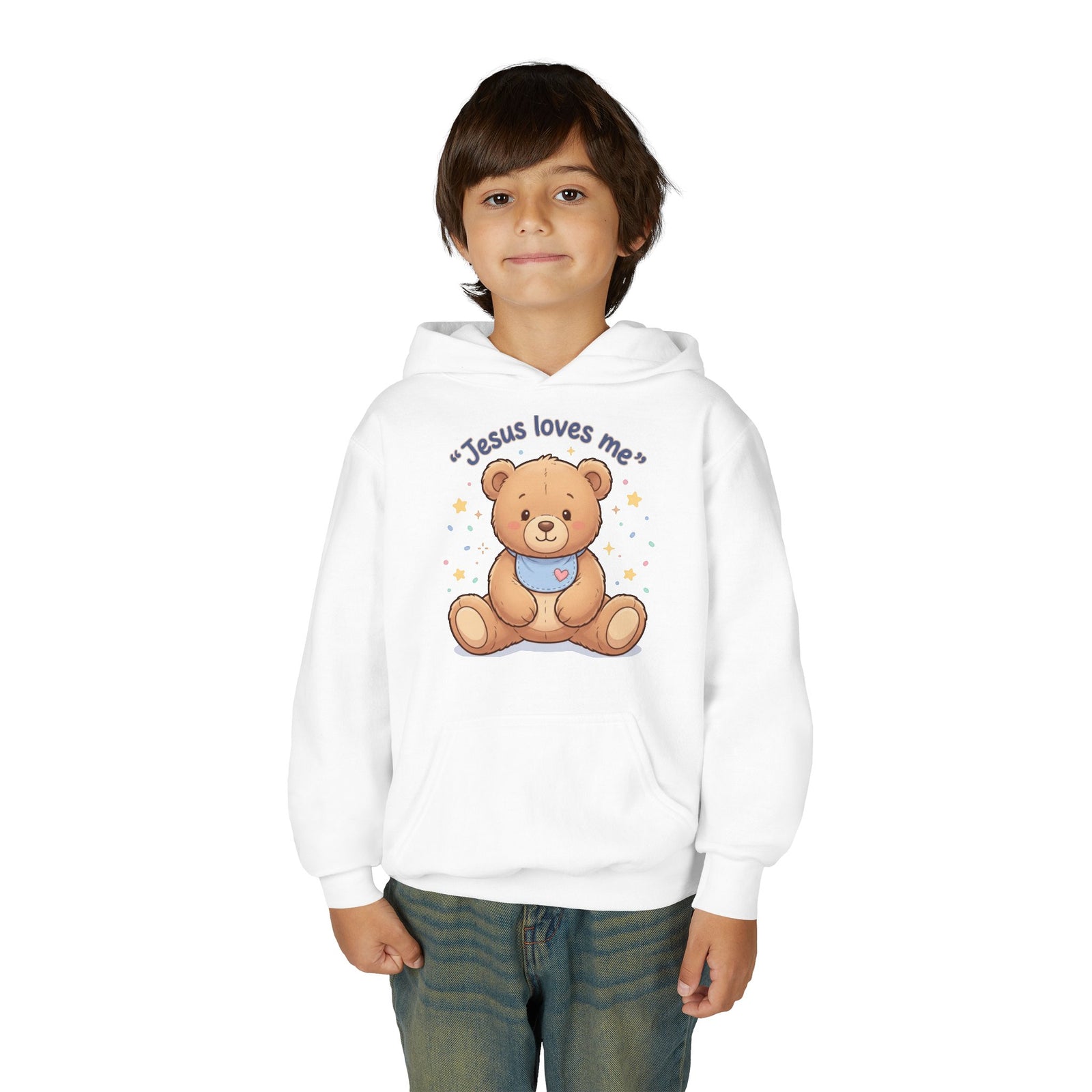 Jesus Loves Me Teddy Bear Kids Hoodie | Christian Youth Sweatshirt | Cute Faith-Based Kids Clothes | Gift for Boys & Girls