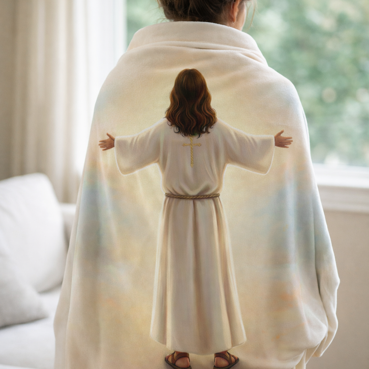 Jesus Hugs Velveteen Plush Blanket — Comfort Throw Blanket (Faith, Warmth & Love)