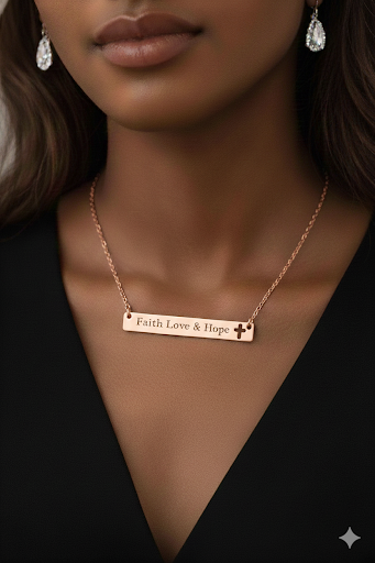 Load image into Gallery viewer, Cutout Cross Bar Necklace — "Faith, Love &amp; Hope" Engraved Religious Pendant
