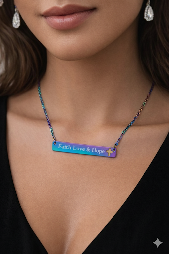 Load image into Gallery viewer, Cutout Cross Bar Necklace — "Faith, Love &amp; Hope" Engraved Religious Pendant
